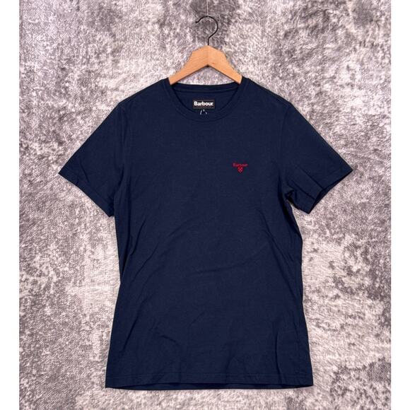 New Barbour Shirt Small Mens Tailored Fit Navy Blue Short Sleeve Crewneck - Picture 1 of 8